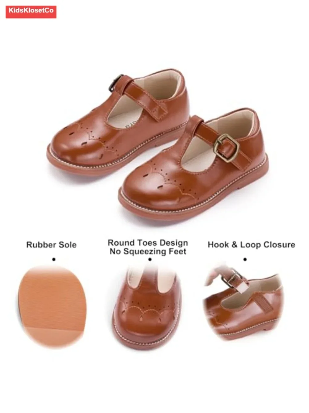 Toddler Girl Mary Jane Dress Shoes - School Oxford Flats with Hook & Loop